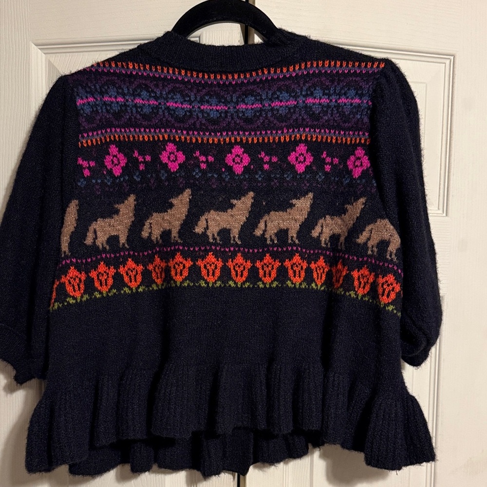 Free People Black Patterned Wolf Pack Sweater - Picture 5 of 6